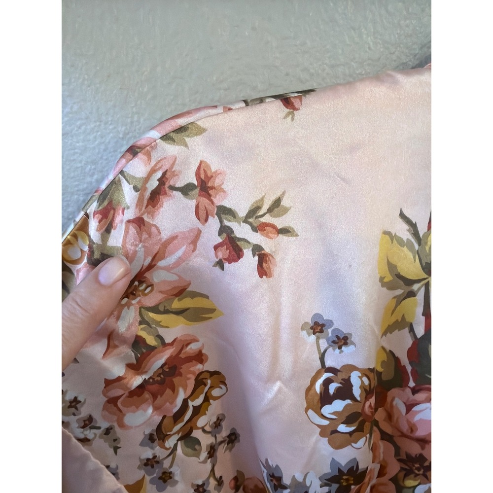 Victoria's Secret Robe Women Med Pink Floral Lace Trim Satin Kimono Short Vtg - Picture 8 of 8